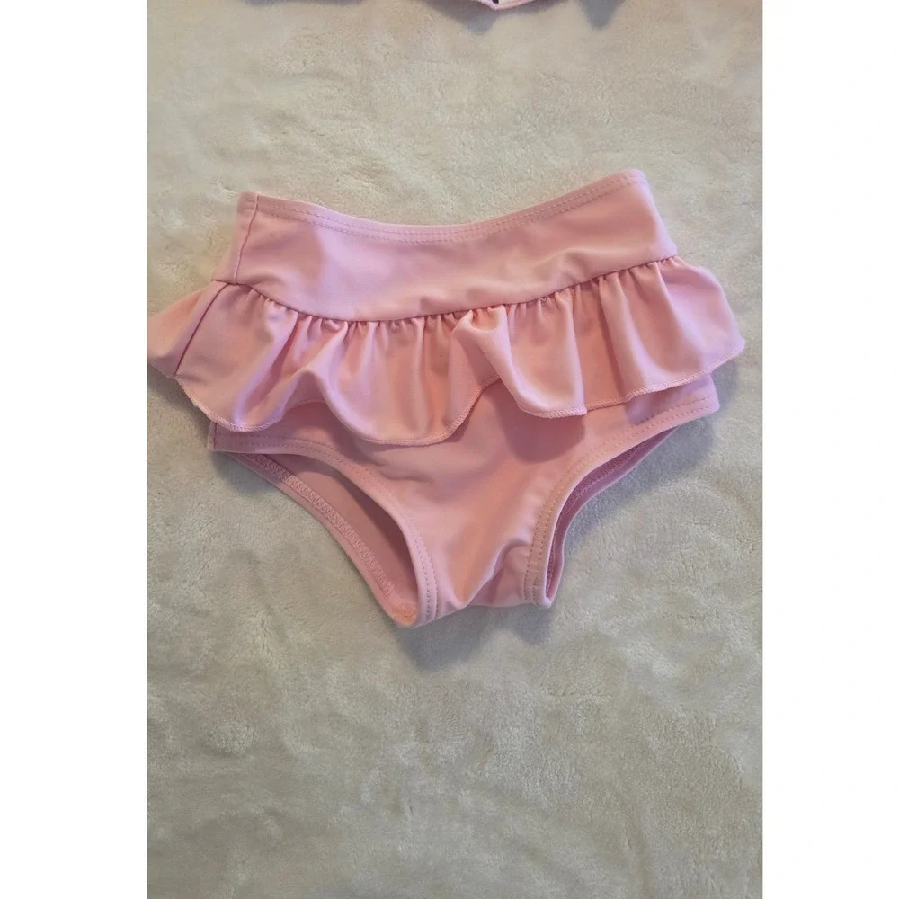 Baby Girl Butterfly Swimsuit Set 3-6M 3pc Bikini Hat Pink‎ Ruffle Swim Outfit